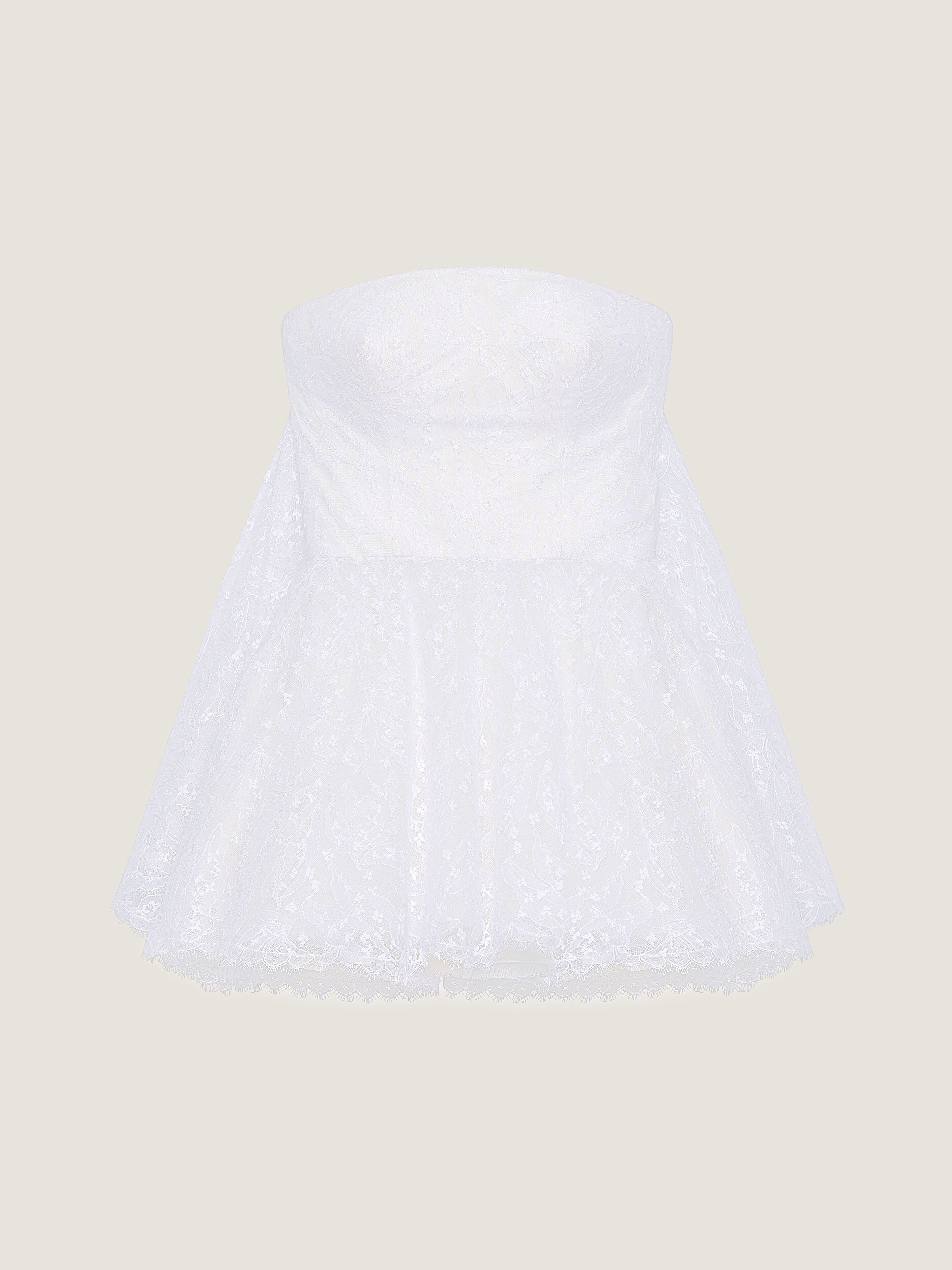 Mini bustier dress in lace with cape